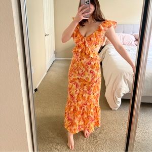 Pink and orange cut out ruffle dress